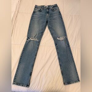 Zara Light Blue Straight Leg Distressed Jeans